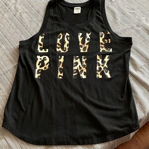 🔥VS Pink leopard print logo tank top sz L EUC